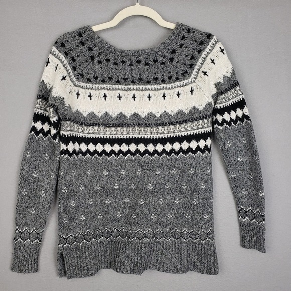 American Eagle Women's XS Fair Isle Sweater Neutral Gray Nordic Winter Cabincore - Picture 2 of 7